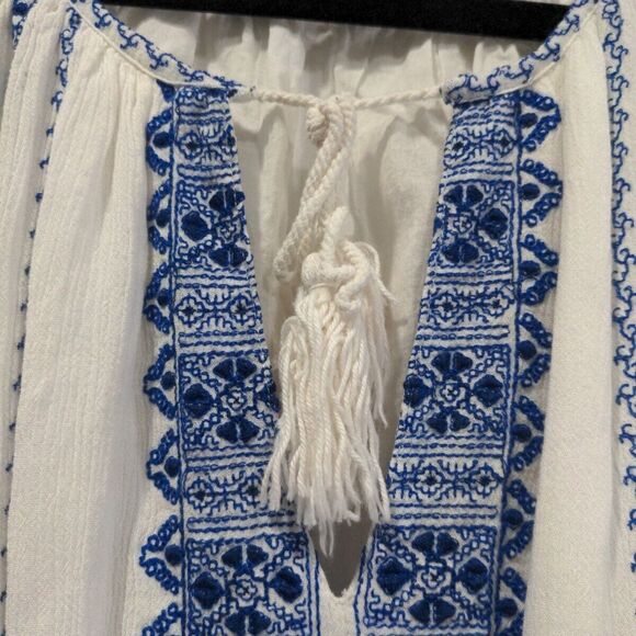 Dex Womens Embroidered Mini Sundress Size Large White Blue Boho Tassel Summer - Picture 4 of 10